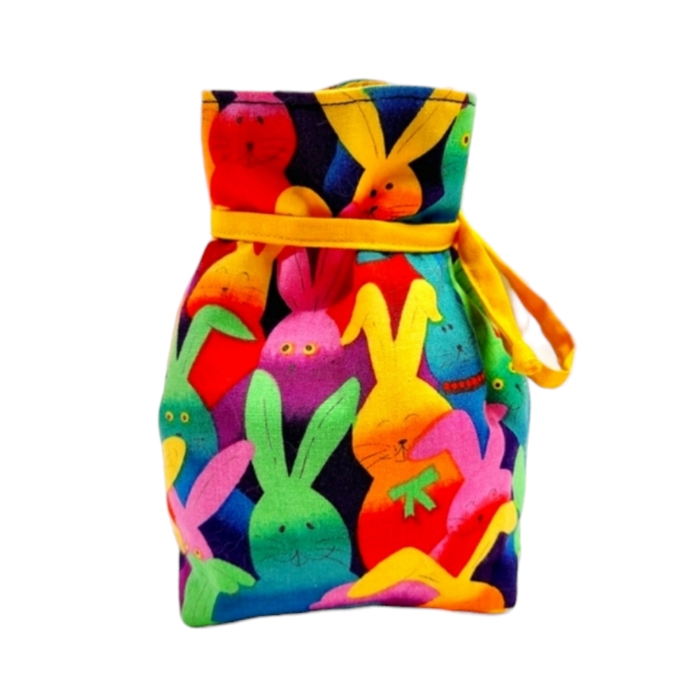 T.S. Rue Designs Hand Dyed Multicolored Fabric Bunny Bag with Tie & Tag 4"x3"x6"